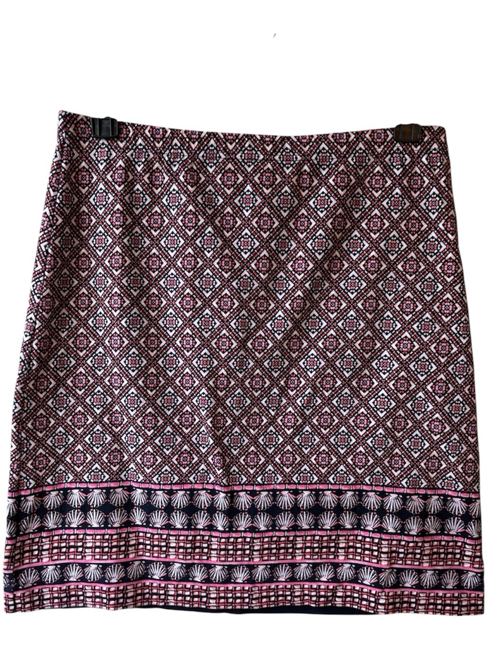 Medium Talbots Patterned Pull On Cotton Spandex Pink Navy Women's Skirt
